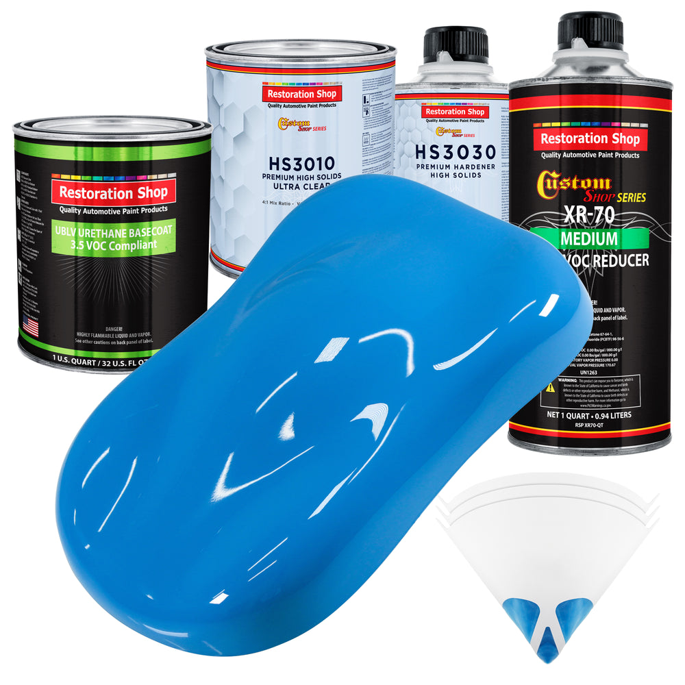 Grabber Blue - LOW VOC Urethane Basecoat with Premium Clearcoat Auto Paint - Complete Medium Quart Paint Kit - Professional Gloss Automotive Coating