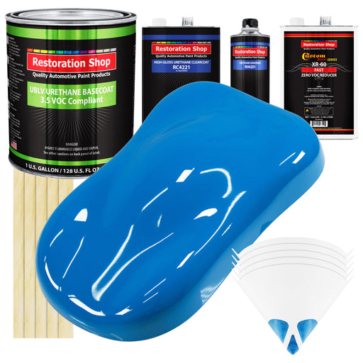 Coastal Highway Blue - LOW VOC Urethane Basecoat with Clearcoat Auto Paint (Complete Fast Gallon Paint Kit) Professional High Gloss Automotive Coating