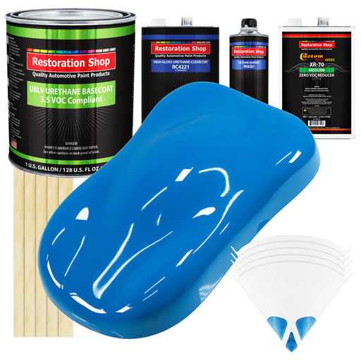 Coastal Highway Blue - LOW VOC Urethane Basecoat with Clearcoat Auto Paint - Complete Medium Gallon Paint Kit - Professional Gloss Automotive Coating