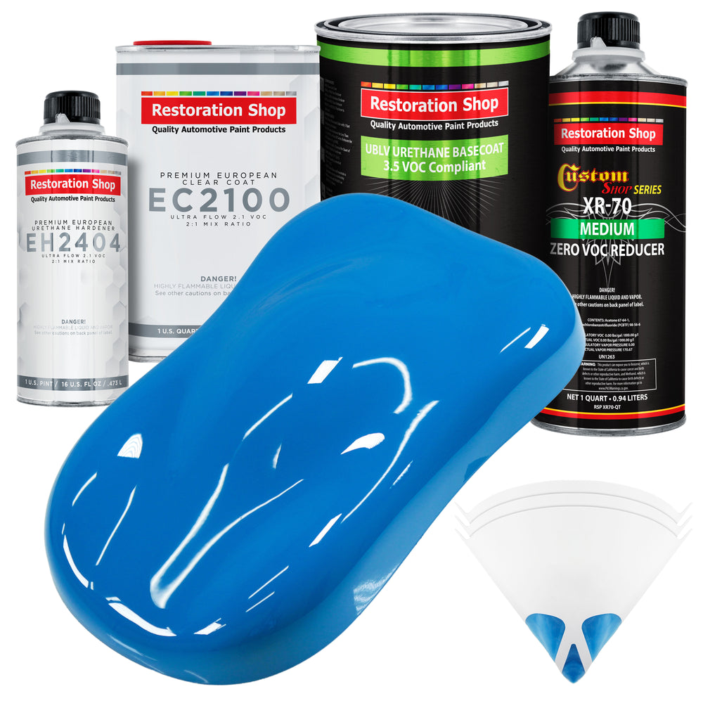 Coastal Highway Blue - LOW VOC Urethane Basecoat with European Clearcoat Auto Paint - Complete Quart Paint Color Kit - Automotive Coating