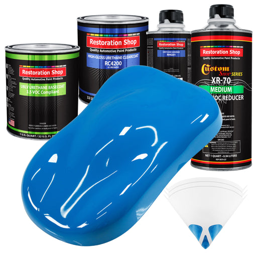 Coastal Highway Blue - LOW VOC Urethane Basecoat with Clearcoat Auto Paint - Complete Medium Quart Paint Kit - Professional Gloss Automotive Coating