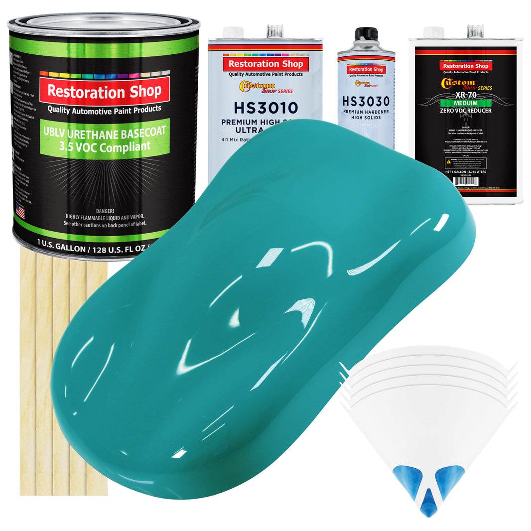 Bright Racing Aqua - LOW VOC Urethane Basecoat with Premium Clearcoat Auto Paint - Complete Medium Gallon Paint Kit - Professional Automotive Coating