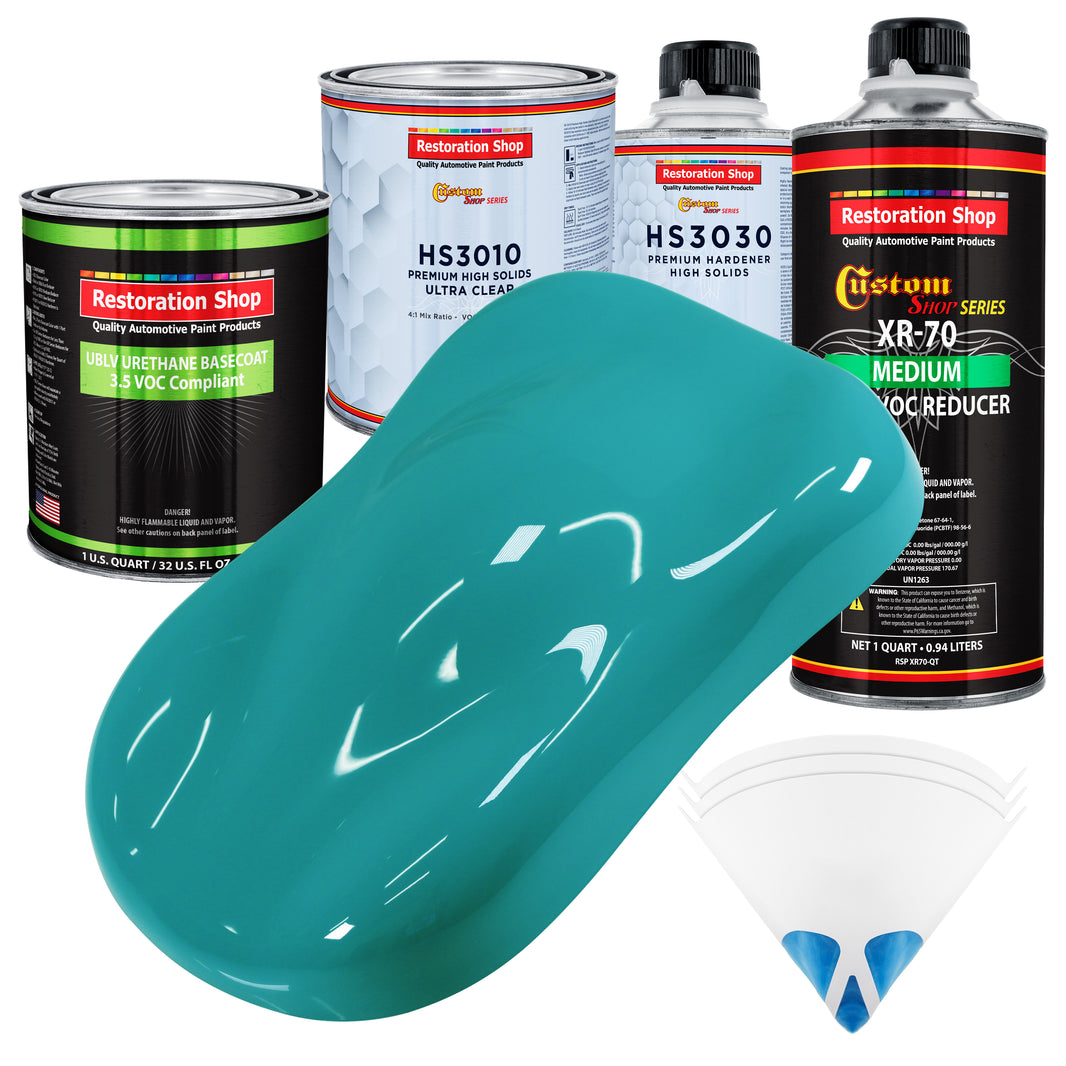 Bright Racing Aqua - LOW VOC Urethane Basecoat with Premium Clearcoat Auto Paint - Complete Medium Quart Paint Kit - Professional Automotive Coating