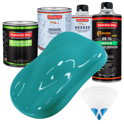 Bright Racing Aqua - LOW VOC Urethane Basecoat with Premium Clearcoat Auto Paint - Complete Medium Quart Paint Kit - Professional Automotive Coating