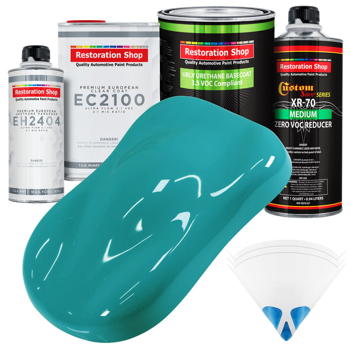 Bright Racing Aqua - LOW VOC Urethane Basecoat with European Clearcoat Auto Paint - Complete Quart Paint Color Kit - Automotive Coating