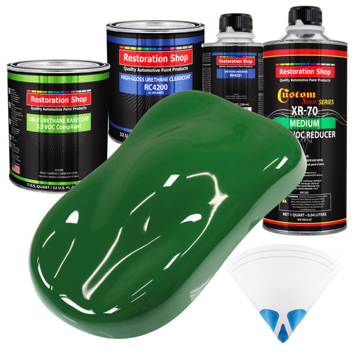 Emerald Green - LOW VOC Urethane Basecoat with Clearcoat Auto Paint - Complete Medium Quart Paint Kit - Professional High Gloss Automotive Coating