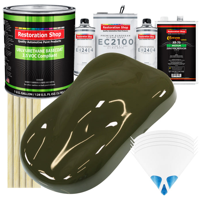 Olive Drab Green - LOW VOC Urethane Basecoat with European Clearcoat Auto Paint - Complete Gallon Paint Color Kit - Automotive Coating