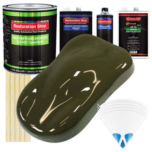 Olive Drab Green - LOW VOC Urethane Basecoat with Clearcoat Auto Paint - Complete Medium Gallon Paint Kit - Professional High Gloss Automotive Coating