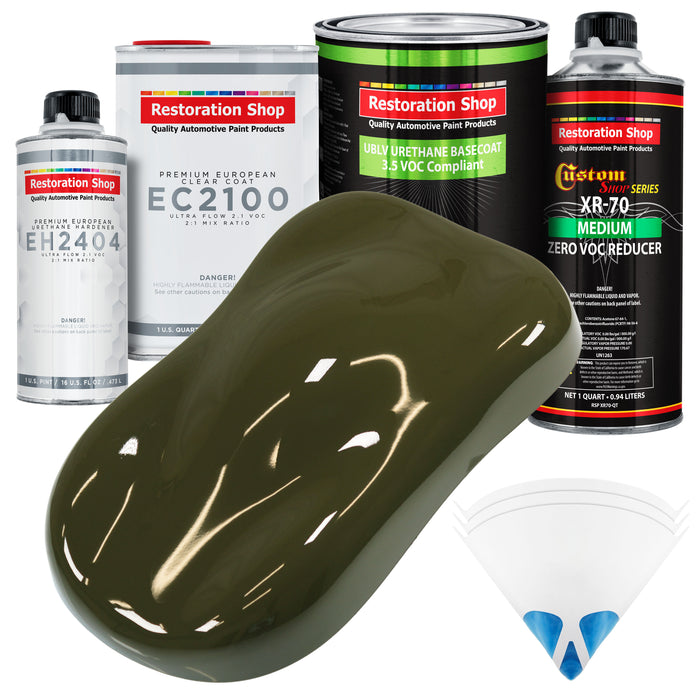 Olive Drab Green - LOW VOC Urethane Basecoat with European Clearcoat Auto Paint - Complete Quart Paint Color Kit - Automotive Coating