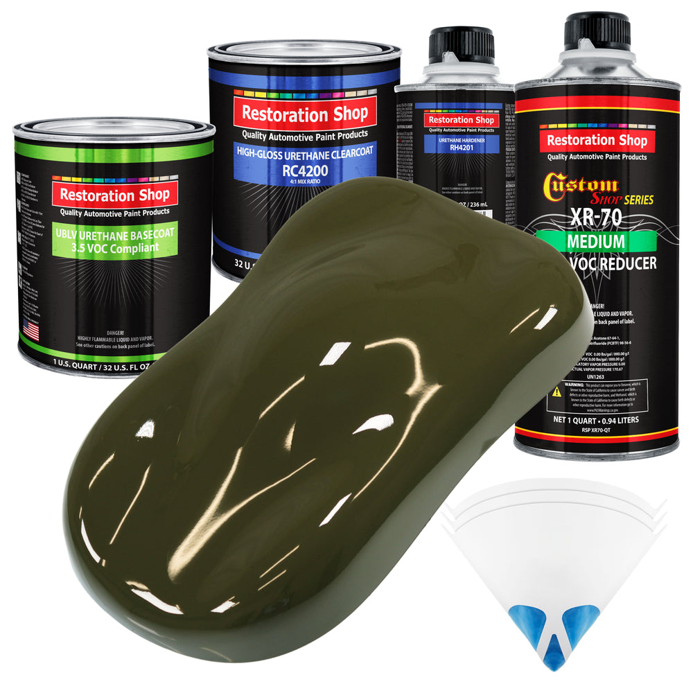 Olive Drab Green - LOW VOC Urethane Basecoat with Clearcoat Auto Paint - Complete Medium Quart Paint Kit - Professional High Gloss Automotive Coating