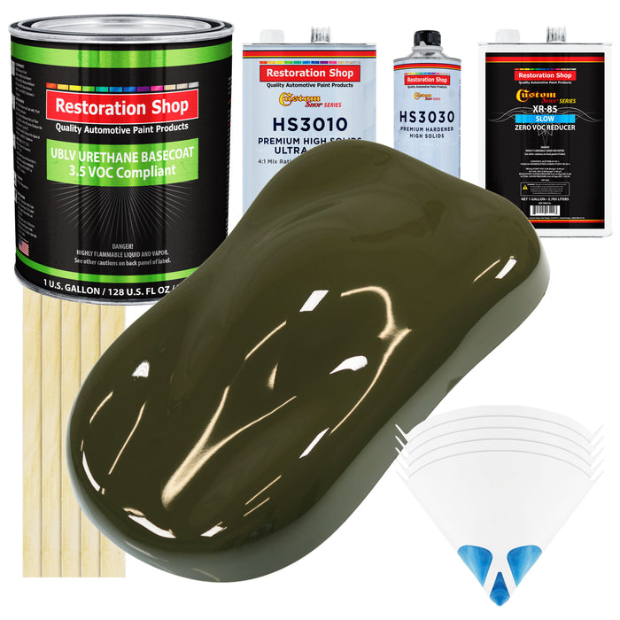 Olive Drab Green - LOW VOC Urethane Basecoat with Premium Clearcoat Auto Paint (Complete Slow Gallon Paint Kit) Professional Gloss Automotive Coating