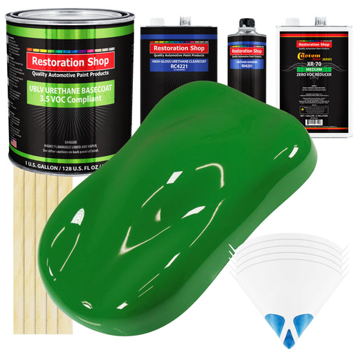 Vibrant Lime Green - LOW VOC Urethane Basecoat with Clearcoat Auto Paint (Complete Medium Gallon Paint Kit) Professional High Gloss Automotive Coating