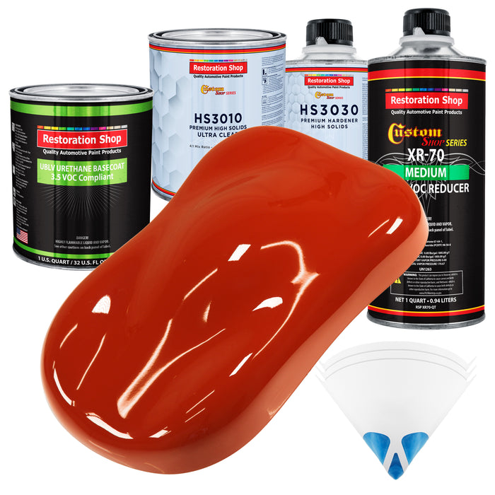 Hot Rod Red - LOW VOC Urethane Basecoat with Premium Clearcoat Auto Paint (Complete Medium Quart Paint Kit) Professional High Gloss Automotive Coating