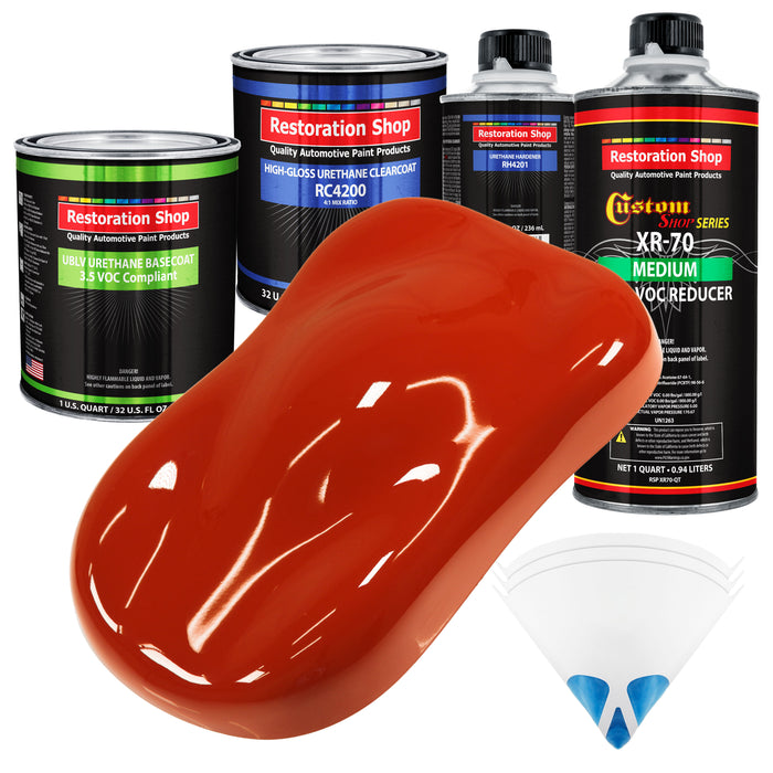 Hot Rod Red - LOW VOC Urethane Basecoat with Clearcoat Auto Paint - Complete Medium Quart Paint Kit - Professional High Gloss Automotive Coating