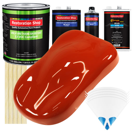 Hot Rod Red - LOW VOC Urethane Basecoat with Clearcoat Auto Paint - Complete Slow Gallon Paint Kit - Professional High Gloss Automotive Coating