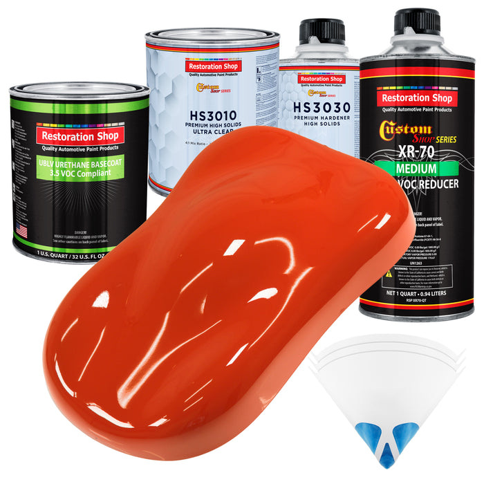 Tractor Red - LOW VOC Urethane Basecoat with Premium Clearcoat Auto Paint (Complete Medium Quart Paint Kit) Professional High Gloss Automotive Coating