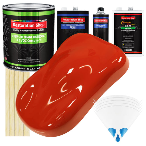 Monza Red - LOW VOC Urethane Basecoat with Clearcoat Auto Paint - Complete Medium Gallon Paint Kit - Professional High Gloss Automotive Coating