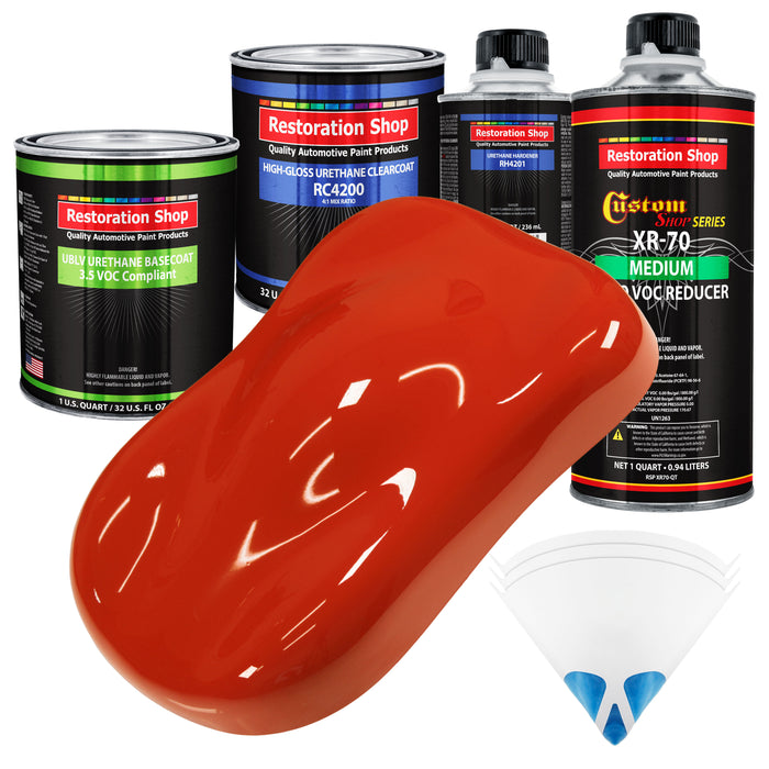 Monza Red - LOW VOC Urethane Basecoat with Clearcoat Auto Paint - Complete Medium Quart Paint Kit - Professional High Gloss Automotive Coating