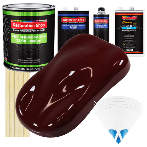 Carmine Red - LOW VOC Urethane Basecoat with Clearcoat Auto Paint - Complete Slow Gallon Paint Kit - Professional High Gloss Automotive Coating