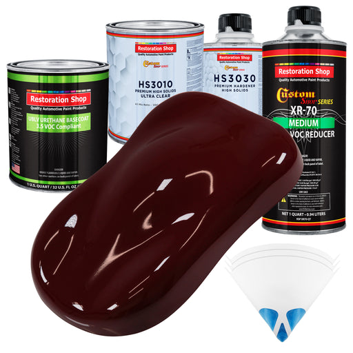 Burgundy - LOW VOC Urethane Basecoat with Premium Clearcoat Auto Paint - Complete Medium Quart Paint Kit - Professional High Gloss Automotive Coating