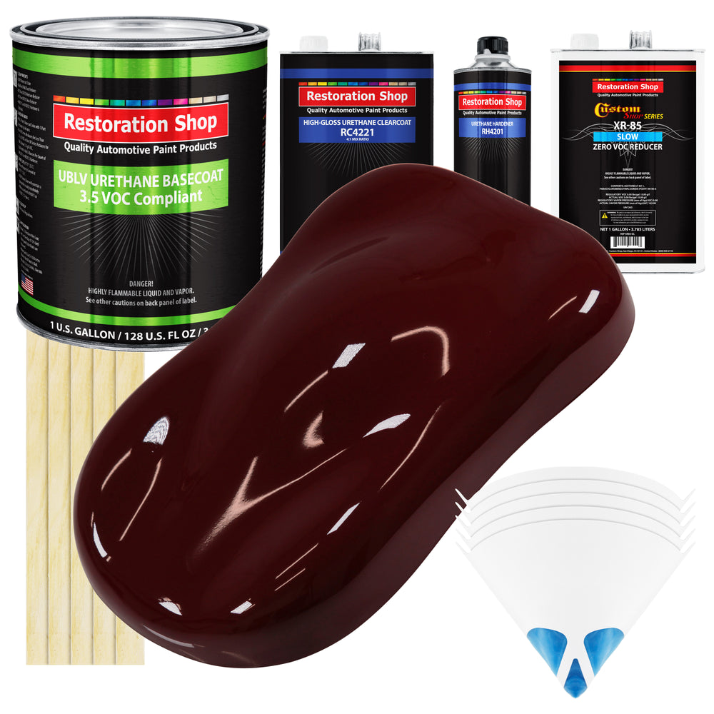 Burgundy - LOW VOC Urethane Basecoat with Clearcoat Auto Paint - Complete Slow Gallon Paint Kit - Professional High Gloss Automotive Coating