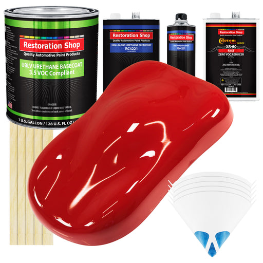 Rally Red - LOW VOC Urethane Basecoat with Clearcoat Auto Paint - Complete Fast Gallon Paint Kit - Professional High Gloss Automotive Coating