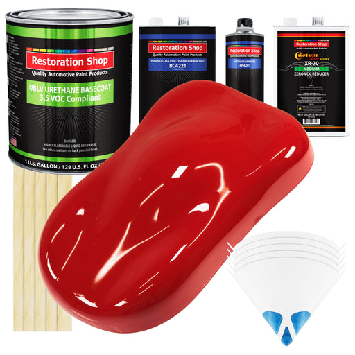 Rally Red - LOW VOC Urethane Basecoat with Clearcoat Auto Paint - Complete Medium Gallon Paint Kit - Professional High Gloss Automotive Coating