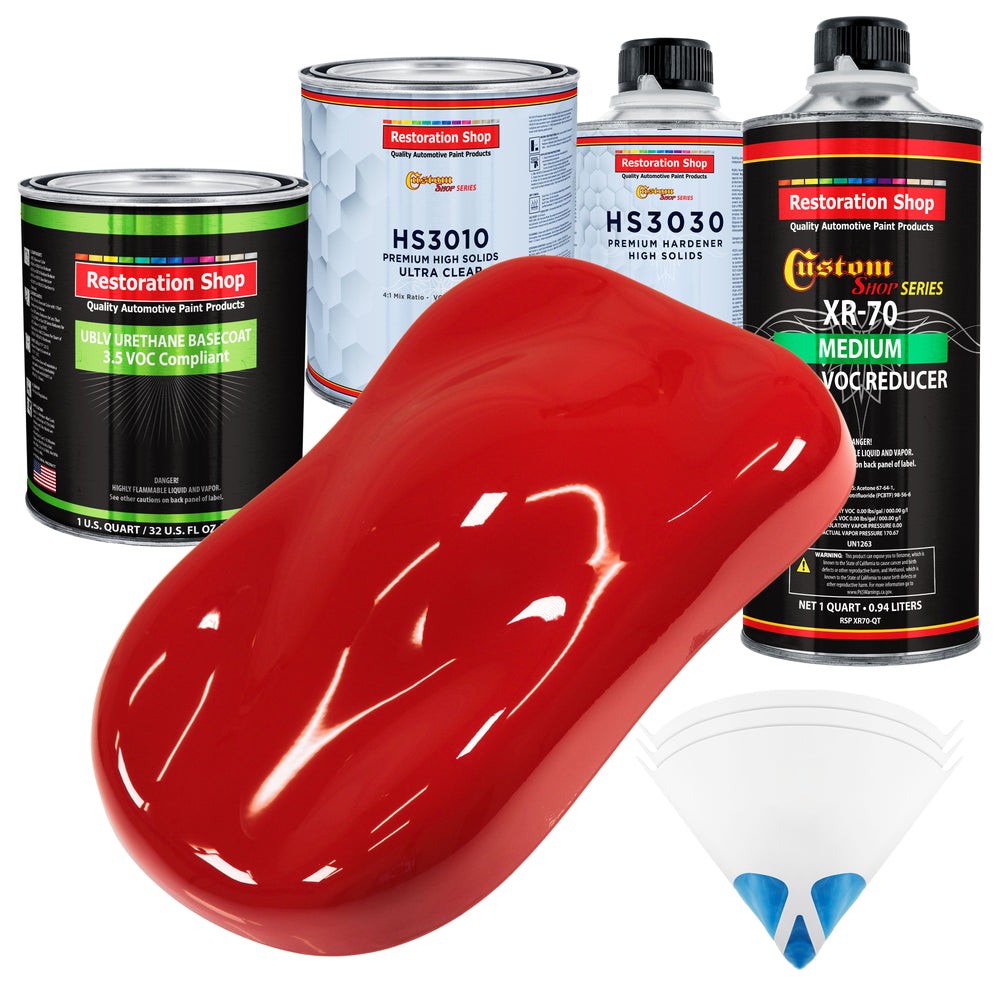 Rally Red - LOW VOC Urethane Basecoat with Premium Clearcoat Auto Paint - Complete Medium Quart Paint Kit - Professional High Gloss Automotive Coating