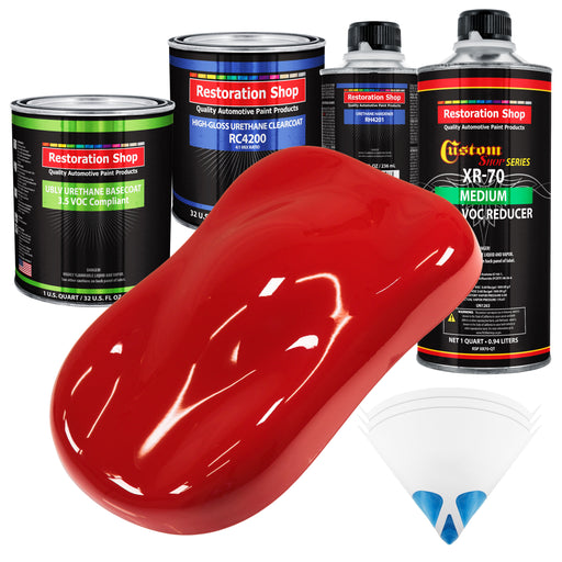 Rally Red - LOW VOC Urethane Basecoat with Clearcoat Auto Paint - Complete Medium Quart Paint Kit - Professional High Gloss Automotive Coating