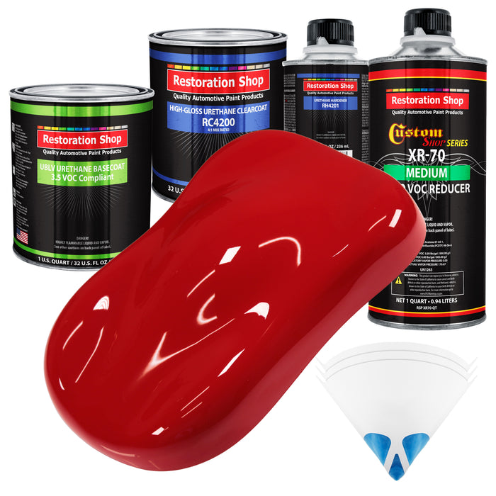 Reptile Red - LOW VOC Urethane Basecoat with Clearcoat Auto Paint - Complete Medium Quart Paint Kit - Professional High Gloss Automotive Coating