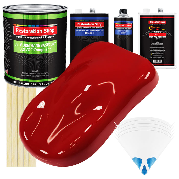 Victory Red - LOW VOC Urethane Basecoat with Clearcoat Auto Paint - Complete Fast Gallon Paint Kit - Professional High Gloss Automotive Coating