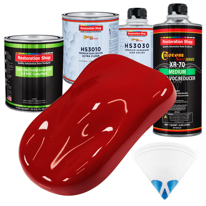 Victory Red - LOW VOC Urethane Basecoat with Premium Clearcoat Auto Paint (Complete Medium Quart Paint Kit) Professional High Gloss Automotive Coating