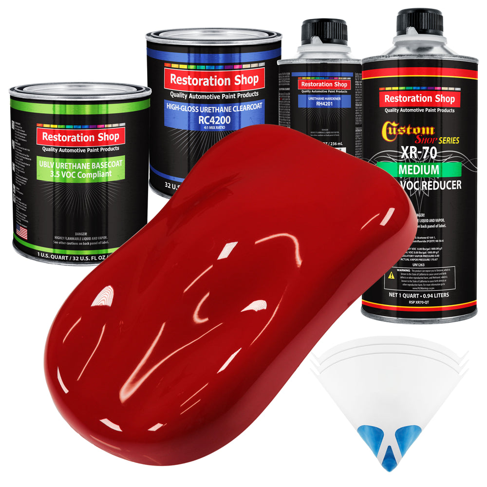 Victory Red - LOW VOC Urethane Basecoat with Clearcoat Auto Paint - Complete Medium Quart Paint Kit - Professional High Gloss Automotive Coating