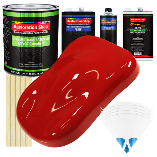 Pro Street Red - LOW VOC Urethane Basecoat with Clearcoat Auto Paint - Complete Medium Gallon Paint Kit - Professional High Gloss Automotive Coating