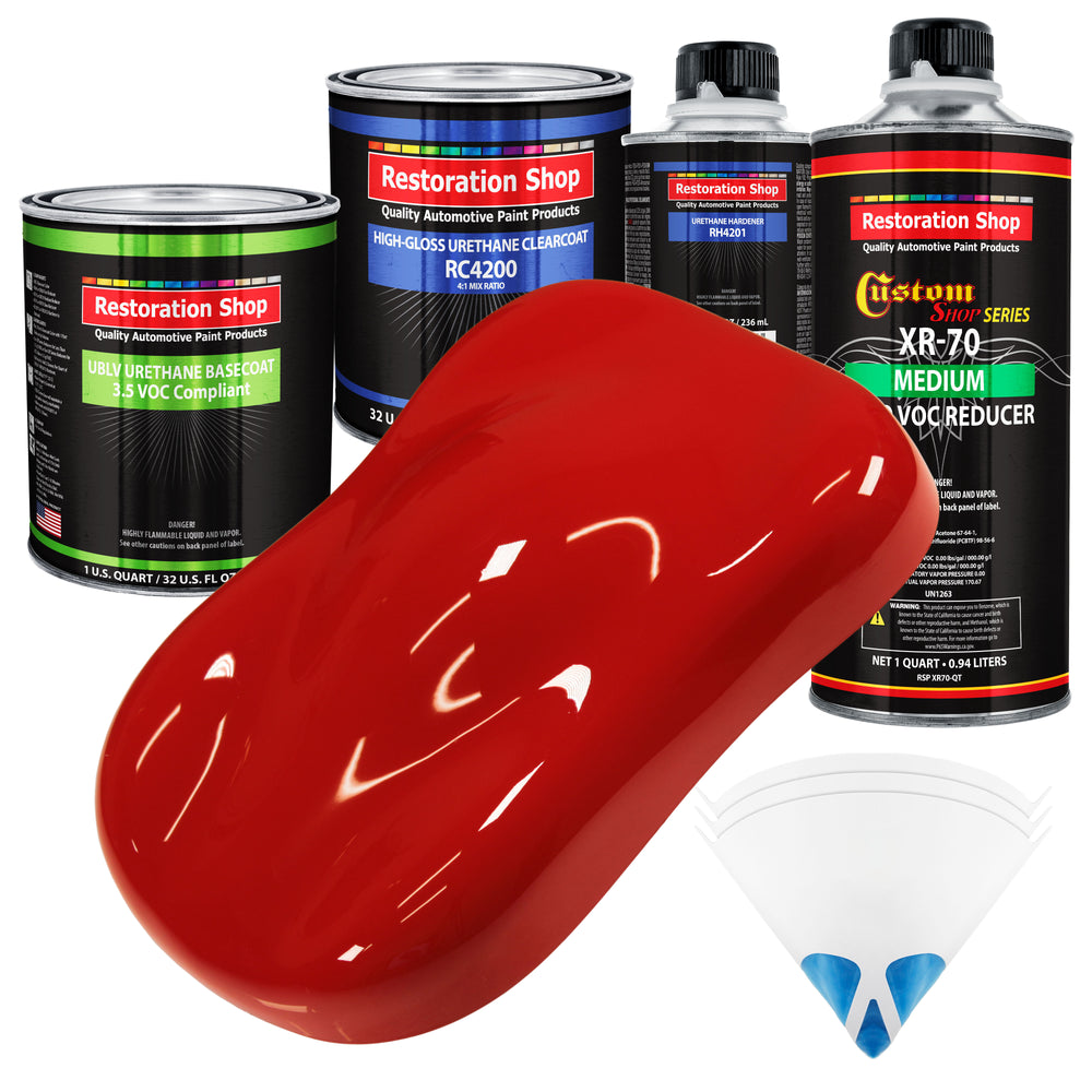 Pro Street Red - LOW VOC Urethane Basecoat with Clearcoat Auto Paint - Complete Medium Quart Paint Kit - Professional High Gloss Automotive Coating