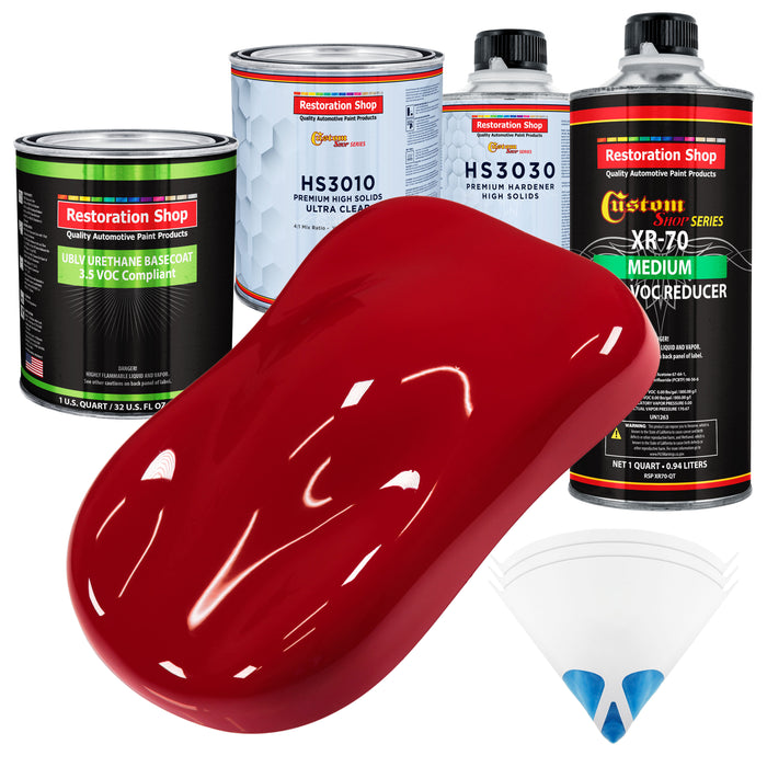 Quarter Mile Red - LOW VOC Urethane Basecoat with Premium Clearcoat Auto Paint (Complete Medium Quart Paint Kit) Professional Gloss Automotive Coating