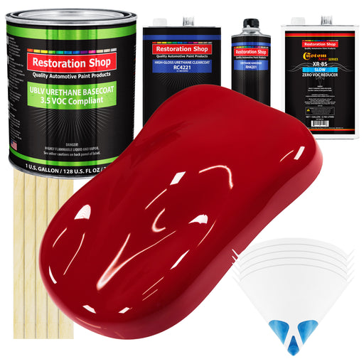 Quarter Mile Red - LOW VOC Urethane Basecoat with Clearcoat Auto Paint - Complete Slow Gallon Paint Kit - Professional High Gloss Automotive Coating