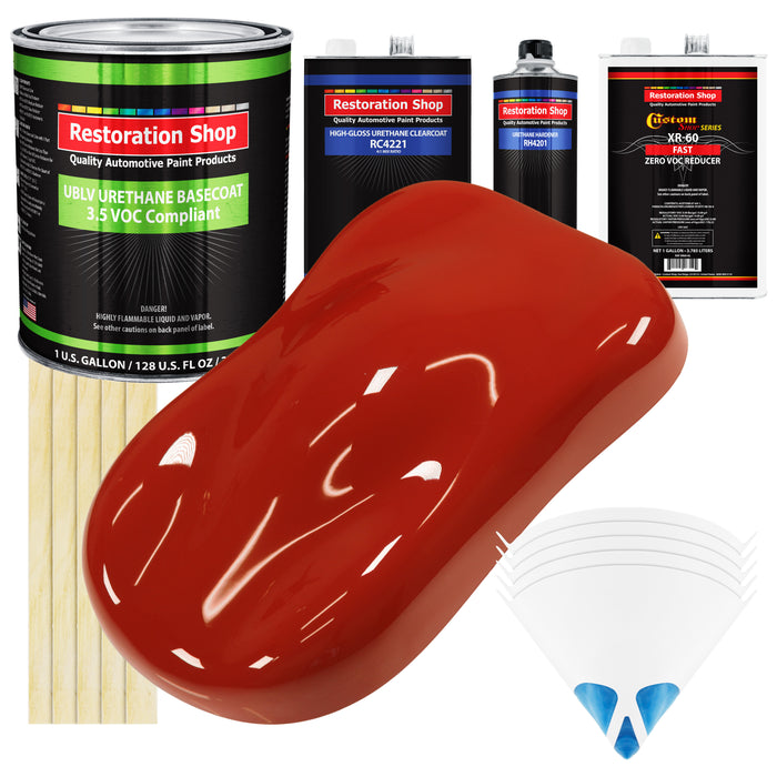 Scarlet Red - LOW VOC Urethane Basecoat with Clearcoat Auto Paint - Complete Fast Gallon Paint Kit - Professional High Gloss Automotive Coating