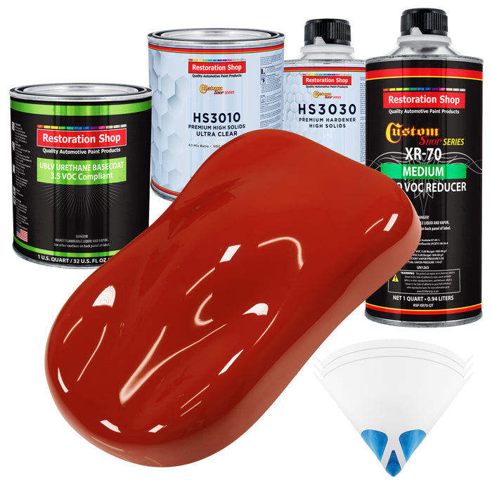 Scarlet Red - LOW VOC Urethane Basecoat with Premium Clearcoat Auto Paint (Complete Medium Quart Paint Kit) Professional High Gloss Automotive Coating