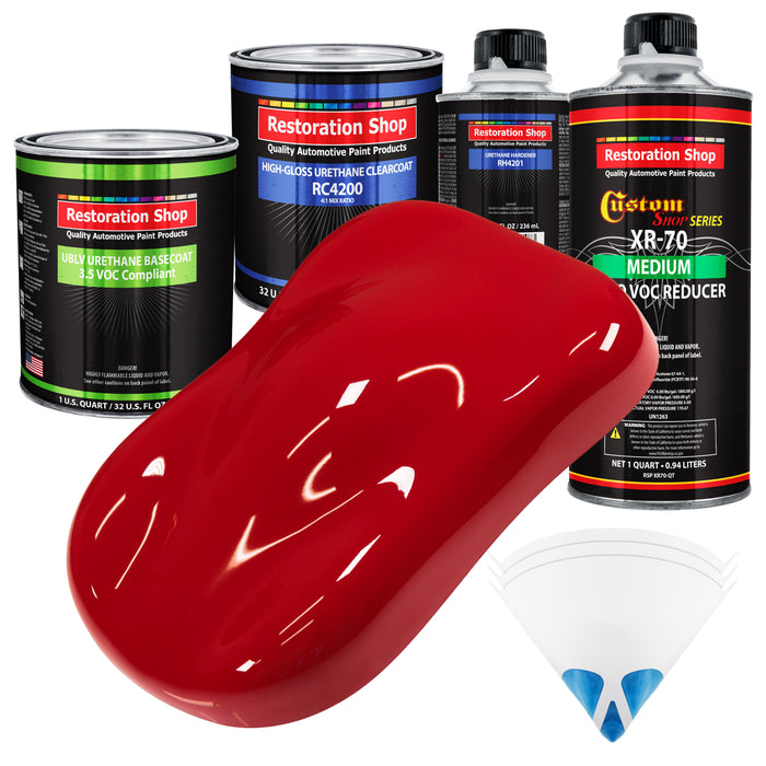 Torch Red - LOW VOC Urethane Basecoat with Clearcoat Auto Paint - Complete Medium Quart Paint Kit - Professional High Gloss Automotive Coating