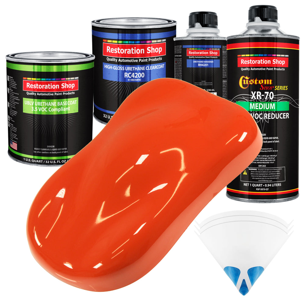 Charger Orange - LOW VOC Urethane Basecoat with Clearcoat Auto Paint - Complete Medium Quart Paint Kit - Professional High Gloss Automotive Coating