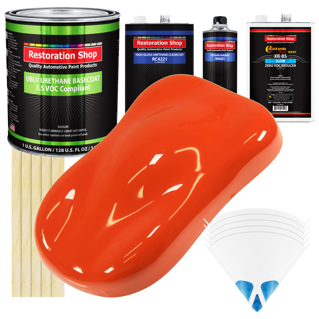 Charger Orange - LOW VOC Urethane Basecoat with Clearcoat Auto Paint - Complete Slow Gallon Paint Kit - Professional High Gloss Automotive Coating