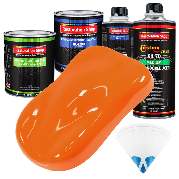 California Orange - LOW VOC Urethane Basecoat with Clearcoat Auto Paint - Complete Medium Quart Paint Kit - Professional High Gloss Automotive Coating