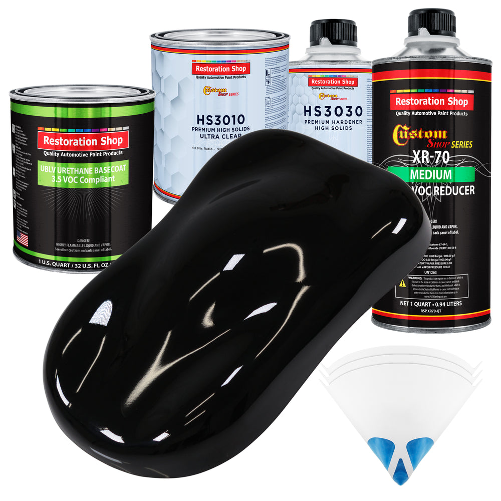 Jet Black () - LOW VOC Urethane Basecoat with Premium Clearcoat Auto Paint - Complete Medium Quart Paint Kit - Professional Automotive Coating