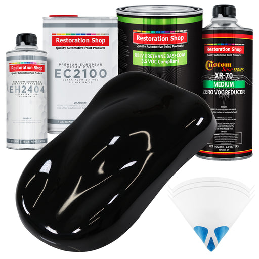 Jet Black (Gloss) - LOW VOC Urethane Basecoat with European Clearcoat Auto Paint - Complete Quart Paint Color Kit - Automotive Coating