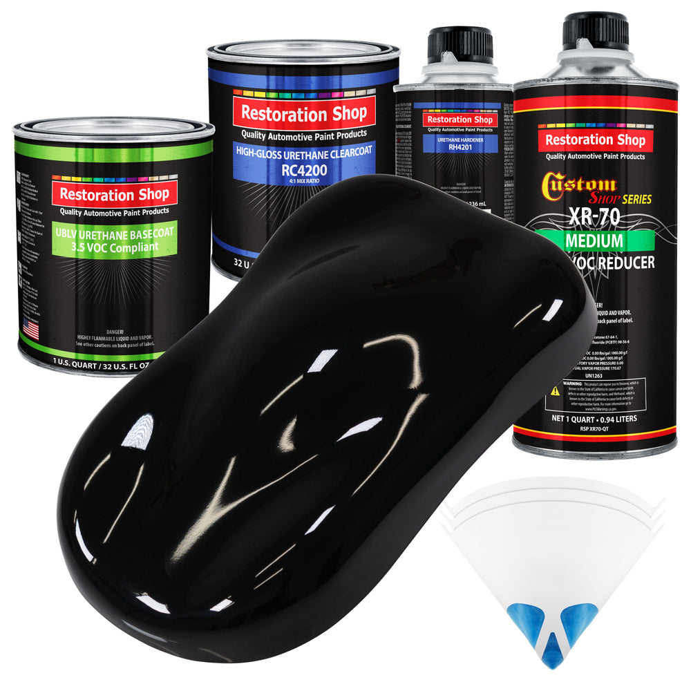 Jet Black (Gloss) - LOW VOC Urethane Basecoat with Clearcoat Auto Paint - Complete Medium Quart Paint Kit - Professional High Gloss Automotive Coating