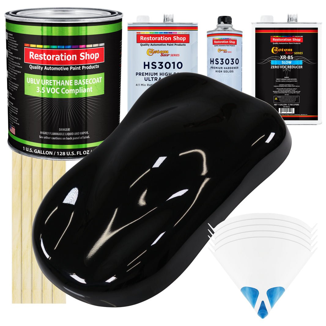Jet Black (Gloss) - LOW VOC Urethane Basecoat with Premium Clearcoat Auto Paint (Complete Slow Gallon Paint Kit) Professional Gloss Automotive Coating