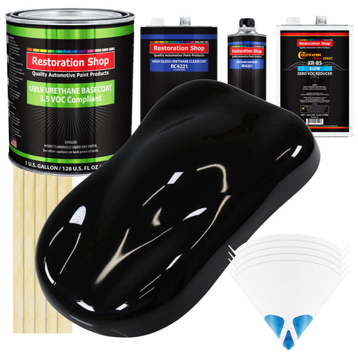 Jet Black (Gloss) - LOW VOC Urethane Basecoat with Clearcoat Auto Paint - Complete Slow Gallon Paint Kit - Professional High Gloss Automotive Coating