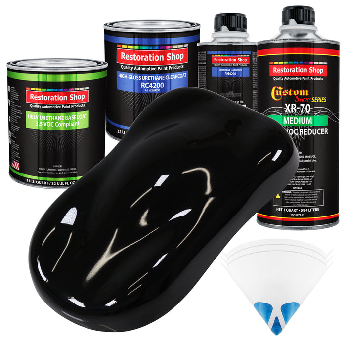 Boulevard Black - LOW VOC Urethane Basecoat with Clearcoat Auto Paint - Complete Medium Quart Paint Kit - Professional High Gloss Automotive Coating