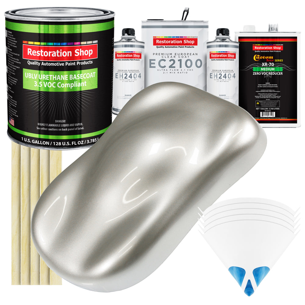 Sterling Silver Metallic - LOW VOC Urethane Basecoat with European Clearcoat Auto Paint - Complete Gallon Paint Color Kit - Automotive Coating